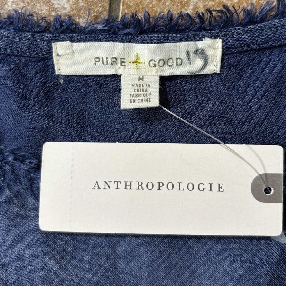Pure Good Linen Rayon Blend Blue Coastal Beach Vacation Minimalist Sz M - Picture 4 of 7